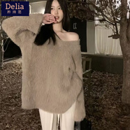 矜持范毛衣女寬松外穿慵懶風黑色軟糯V領毛衣春秋季女裝欲風針織衫秋季 駝色毛衣 S 建議90斤內(nèi)