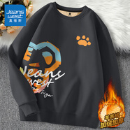 真維斯（Jeanswest） 衛(wèi)衣男春秋季重磅青少年無帽寬松港風(fēng)復(fù)古大碼男女生圓領(lǐng)外套潮 【加絨款】中灰（ZS橘色虎） 5XL 【適合230-260斤】