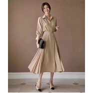 皮爾卡丹（pierre cardin）品牌高端長(cháng)袖連衣裙子早春秋2025新款女裝套裝時(shí)尚洋氣長(cháng)裙 卡其《時(shí)尚百搭/氣質(zhì)洋氣/ 2XL (120-135斤)