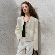 樂(lè )町甜美芭蕾風(fēng)氣質(zhì)名媛小香風(fēng)外套秋季新款減齡漂亮短款上衣 白色(現貨) XS