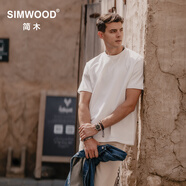 SIMWOOD/簡木【標準寬松 】310g基礎(chǔ)純色重磅打底圓領(lǐng)短袖t恤SN120088 白色（右下同色印花） L （建議131-145斤）
