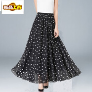 初徑2026新款長(cháng)裙女夏印花雪紡半身裙中長(cháng)款裙子a字大擺裙及踝沙灘裙 波點(diǎn)裙【裙長(cháng)90cm】 L 100-120斤