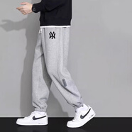 MCOMKER官方潮牌休閑褲男女款寬松闊腿束腳長(cháng)褲青少年大碼秋冬加絨褲子 灰色（NE01） XL（建議120-140斤）