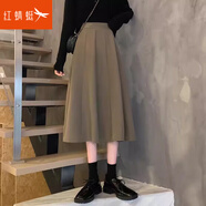 紅蜻蜓半身裙女高腰傘裙2025春秋新款女裝西裝裙中長款A(yù)字裙裙子長裙 卡其色 L