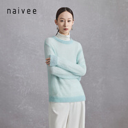 納薇（naivee）商場(chǎng)同款春夏新款慵懶馬海毛云霧感微透膚套頭針織衫女 青藍(lán) S 155/80A
