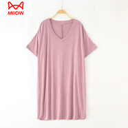 貓人（MiiOW）睡裙子女帶胸墊可外穿夏季薄款婦孕莫代爾大碼寬松夏天睡衣家居服 H856-XT 短款韓國粉不帶 L