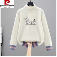 皮爾卡丹（pierre cardin）加絨加厚毛衣2025秋冬新款少女高中初中學(xué)生大童內搭套頭打底衫女 米白(不加絨蘿卜兔款) 3XL 130-140