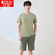 紅豆（hongdou）睡衣男夏純棉短袖中褲套裝圓領(lǐng)舒適外穿情侶家居服 軍旅綠175