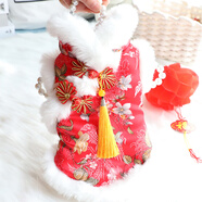 嘻哈鴨寵物唐裝狗狗秋冬裝貓咪節(jié)日喜慶服飾小型犬泰迪博美比熊新年衣服 立領(lǐng)貴妃裝紅色 M-建議6-8斤