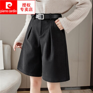 皮爾卡丹（pierre cardin）咖色毛呢闊腿短褲女秋冬高腰直筒五分褲2025新款小個子休閑中褲 黑色【2023年/設計感小眾/高級 S 建議80-90斤