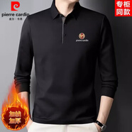 皮爾卡丹（pierre cardin）品牌桑蠶絲長(cháng)袖T恤冬季新款加厚保暖衛衣打底真絲翻領(lǐng)POLO 衫衛衣 黑色 加絨 一體絨保暖 加厚 XL 建議135-150斤