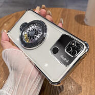 MARMOTER 紅米10A手機殼小米redmi10A保護硅膠套全包四角氣囊防摔220233L2C透明軟殼十a(chǎn)男女帶陀螺支架新款 【透明氣質(zhì)銀】+全屏鋼膜+旋轉陀螺支架 紅米 10A