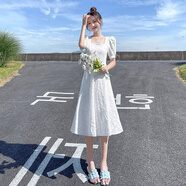 品彩短袖連衣裙女提花工藝氣質(zhì)高腰顯瘦a字裙優(yōu)雅長(cháng)裙 P134Q1618