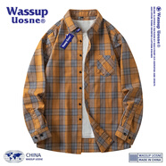 WASSUP UOSNE官方潮牌長袖襯衫男女情侶款青少年格紋透氣寬松休閑棉質(zhì)襯衣外套 2209橙色 XL（推薦體重125-145斤）