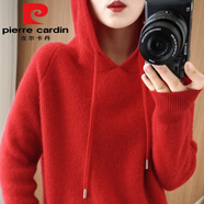 皮爾卡丹（pierre cardin）加厚羊Y毛針織衫女連帽衛(wèi)衣內(nèi)搭寬松秋冬帶帽毛衣打底衫上衣帽衫 酒紅色 L