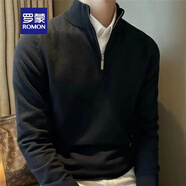 羅蒙（ROMON）秋冬新款英倫風(fēng)修身套頭半拉鏈毛衣男輕熟風(fēng)紳士簡約半高領(lǐng)針織衫 黑色 M