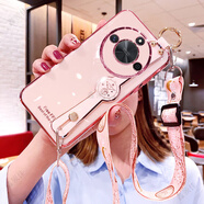 睿思派適用榮耀x60手機殼honor X50腕帶保護硅膠套ALI一AN00斜挎掛繩x5o夏季x60pro鏡頭全包防摔高級輕奢 櫻花粉帶腕帶支架+全屏膜+斜跨掛繩 榮耀X60