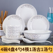 文嵐2-6人家庭碗筷套裝碗碟碗盤(pán) 景德鎮陶瓷餐具一套菜盤(pán)子碗套裝家用 簡(jiǎn)愛(ài)世家 1頭 4碗4盤(pán)4勺4筷1加厚湯古1大勺