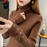 皮爾卡丹（pierre cardin）高端高領(lǐng)毛衣女加厚保暖黑色堆堆領(lǐng)打底衫秋冬感配外套的內(nèi)搭上衣 咖啡色【時(shí)髦/韓式/性感/甜美/通 XL
