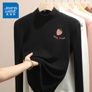 真維斯（JEANSWEST）打底衫女秋冬季新款雙面絨長袖t恤上衣服加厚保暖立領(lǐng)純色內(nèi)搭 黑色 草莓圖章_K L