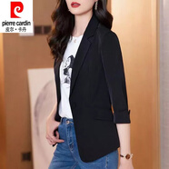 皮爾卡丹（pierre cardin）24年新款小西裝外套女七分袖春夏韓版氣質(zhì)修身顯瘦西服女上衣 黑色 2XL (建議135斤-145斤)