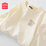 名創(chuàng)優(yōu)品（MINISO）純棉長袖t恤女2025新款爆款春秋奶白色打底衫上衣休閑寬松體恤衫 奶白色(國風(fēng)繁花胸標(biāo)) L 165 (顯瘦 遮肚子)