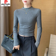 皮爾卡丹（pierre cardin）灰色軟糯半高領(lǐng)打底衫女內搭春秋新款長(cháng)袖小立領(lǐng)高腰顯瘦上衣 暗灰色 【短款】 L 【95-108斤】