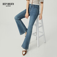 深呼吸DEEP BREATH女裝高腰彈力修身休閑微喇牛仔長褲女A100227 藍 M (3碼)