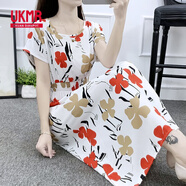 UKMR棉綢碎花連衣裙蝙蝠袖波西米亞中長(cháng)款海邊渡假沙灘碎花人造棉裙子 蝙蝠袖紅蝴蝶 2XL 建議120-140斤