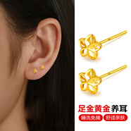 黛若【足金】黃金耳釘女氣質(zhì)簡約耳飾鏤空玫瑰養(yǎng)耳洞真金睡覺免摘耳棒 【一對】足金耳釘(約0.36g)