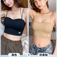 多情貓美背內(nèi)衣女士聚攏抹胸背心無痕無鋼圈防走光吊帶文胸罩2025新款 黑色+奶香咖 M 【34ABC/90-105斤】舒適薄0.8cm