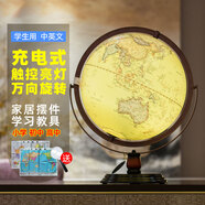FUNGLOBE 地球儀32cm高清3D立體中英文浮雕大號兒童辦公室臺燈學(xué)生專(zhuān)用書(shū)房擺件AR中學(xué)生 32CM仿古色帶AR(720°充電款外框咖啡色)