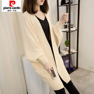皮爾卡丹（pierre cardin）毛線(xiàn)開(kāi)衫外套女春秋新款寬松外穿慵懶風(fēng)中長(cháng)款針織衫外搭毛衣 象牙白 8205開(kāi)衫 均碼