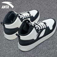 安踏（ANTA）官方男鞋高幫板鞋新款休閑鞋厚底增高運動(dòng)鞋 -5象牙白/黑 39