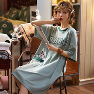 浪莎睡裙女夏季短袖女士中長(cháng)款棉質(zhì)睡衣卡通大碼連衣裙子可外穿家居服 M1814 L (100斤-120斤)