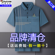 啄木鳥夏季男士短袖t恤寬松中年爸爸裝有口袋冰絲翻領半袖體恤男裝 藍色210 175/XL建議140-160斤