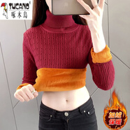 啄木鳥（TUCANO）羊毛衫女秋冬季高領(lǐng)加絨毛衣女士加厚套頭短款大尺碼修身外穿百搭 酒紅(加絨加厚) S建議(80-95斤)
