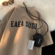 型于格純棉短袖t恤男士2025夏季潮牌美式復古印花上衣寬松大碼半袖男裝 DX00卡其色 XL 建議(125-140斤)