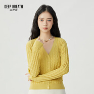 深呼吸DEEP BREATH女裝V領(lǐng)麻花純羊毛針織開(kāi)衫上衣女A400908 奶油黃 L (4碼)
