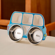 onlycook寶寶巴士汽車(chē)兒童餐盤(pán)304不銹鋼分格盤(pán)子家用分餐盤(pán)餐具-藍色