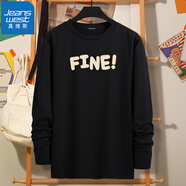 真維斯（Jeanswest）T恤男長(cháng)袖2025春秋打底衫百搭純棉上衣情侶T恤衫青少年加大碼汗衫 黑色（好X） XL(推薦體重130斤-150斤左右)