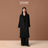 三只小山羊【明星同款】中長老錢風(fēng)100純羊絨大衣雙排牛角扣冬季大衣女 黑色 S