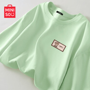 名創(chuàng)優(yōu)品（MINISO）短袖2025新款女夏季胖mm大碼顯瘦寬松女裝純棉半袖夏天正肩女t恤 果綠色(嗨皮熊仔胸標(biāo)) L 165 (顯瘦 遮肚子)