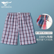 七匹狼睡褲男夏季純棉薄款寬松阿羅褲可外穿家居褲五分大褲衩男士沙灘褲 灰藍 L -170（建議100-120斤）