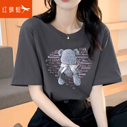 紅蜻蜓t恤女短袖純棉正肩寬松女士打底上衣衫2025年夏季新款女裝短袖女 短袖煙灰色 L 【建議105-120斤】