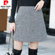 皮爾卡丹（pierre cardin）23年新款千鳥格半身裙秋冬短裙女新款拉毛高腰格子a字裙Chic包臀 黑白格 M 建議   95-105斤