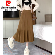 皮爾卡丹（pierre cardin）復(fù)古針織半身裙女2025春秋加厚高腰顯瘦百褶氣質(zhì)字魚尾裙子針織 咖啡色 均碼