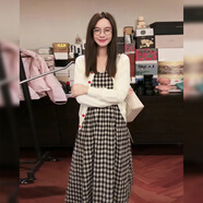 FSHE羅馬假日收腰A型打攬抹胸吊帶連衣裙女夏性感純欲格紋傘裙顯瘦 格子 S