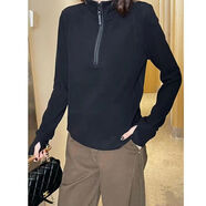 貝吉棋雙面德絨保暖拉鏈t恤女長(cháng)袖冬款顯瘦打底衫上衣內搭外穿冬衣 黑色【雙面德(絨)】 (高)質(zhì)量 L 建議【115-130斤】