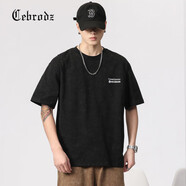 Cebrodz法國短袖T恤男夏季新款ins潮流簡約字母刺繡純色半袖體恤男士上衣 666黑色 2XL 160斤-180斤